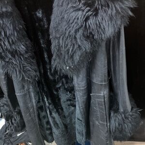 Luxurious Black Fur-Trimmed Women's Coat
